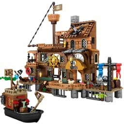 Creative Medieval Pirate Island Fortress Castle Building Blocks Adventure Ship Log Cabin Model Boat Assemble Bricks Toys Gifts