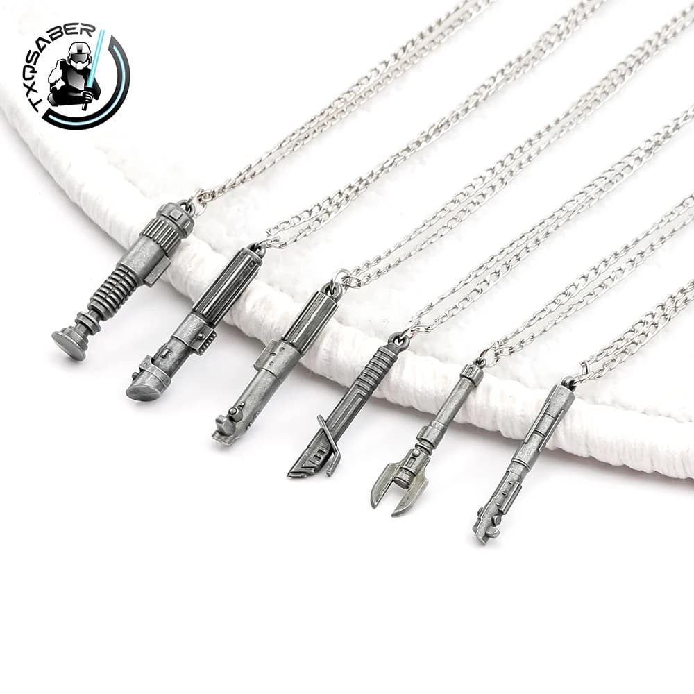 TXQSABER Mini Lightsaber Necklace Pendant for Obi Wan Kenobi Luke Skywalker Parts Display Saber Sword Metal Keychain Accessories