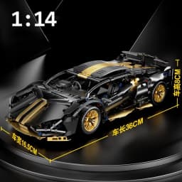 Technology 1:14 Black Supercar Racing Building Blocks Assembled Brick Car Toy Gift for Boys Birthday Present