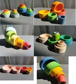 Kids Wooden Toys Rainbow Nesting Bowls BasSwood 6 Layer Arch Stacker Blocks Trees