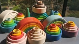Kids Wooden Toys Rainbow Nesting Bowls BasSwood 6 Layer Arch Stacker Blocks Trees