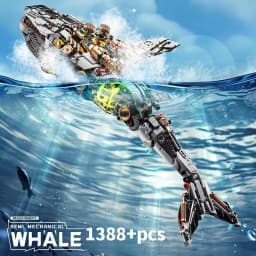 Cyberpunk Mechanical Shark Building Blocks Steampunk Ocean Whale Bricks Toy with LED Light DIY Model Assembly Kit Gift