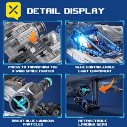 TOYLINX X-Wing Space Fighter Building Blocks Set LED Light Up Construction Toy Mechanical Space Vehicle with Pilot Bricks Gifts