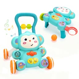 Cartoon Baby Push Walker Toy with Music Drawing Board Multifunction Activity Toddler Walker Learning Walk for 6M+ Infant