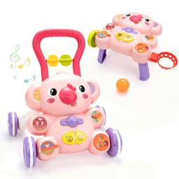 Cartoon Baby Push Walker Toy with Music Drawing Board Multifunction Activity Toddler Walker Learning Walk for 6M+ Infant