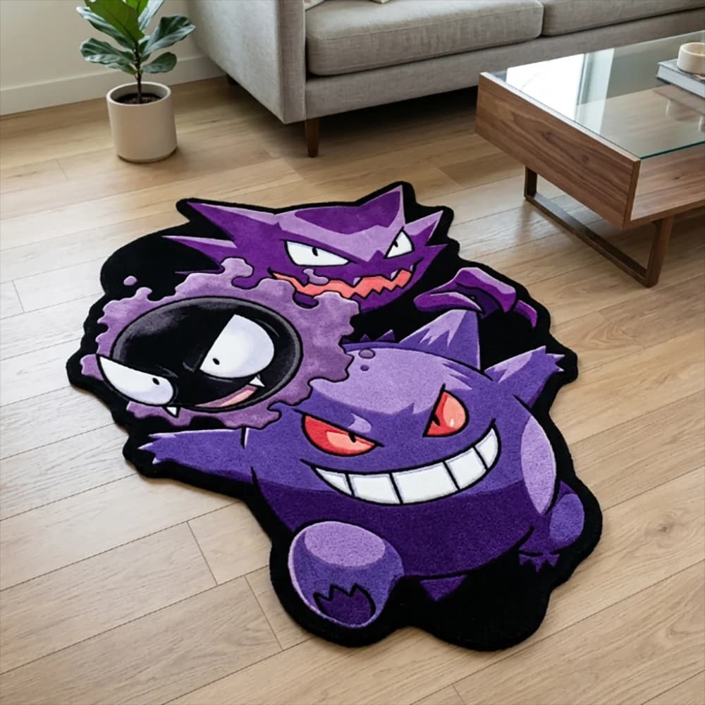 Irregular Pokemon Carpet Gastly Haunter Gengar Evolution Group Anime Floor Mat Fluffy Non-slip Rug Kawaii Bedroom Fan Gift