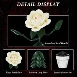 Wonderland White Flower Rose Building Block Set Mad Hatter Tea Party Plant Model Toys Valentine's Day Gifts for Women