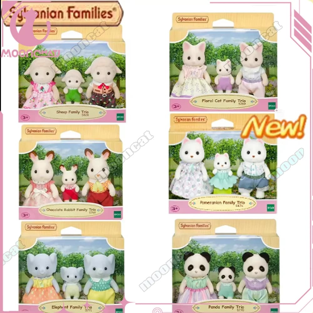 IN STOCK Sylvanian Families Family Trio Pomeranian Sheep Panda Floral Cat Elephant Rabbit Mini Fairy Tale Party Toys