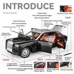 1:18 Rolls-Royce Phantom Model Car, Zinc Alloy Pull Back Toy Diecast Car with Sound and Light, Realistic Modeling Model Toy