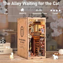Zuuton DIY Wooden Book Nook Shelf Insert Kit Japanese Alley Miniature Model with LED Light 3D Puzzle Bookend Creative Gift Home