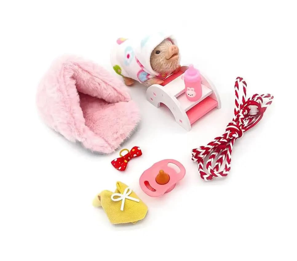 5 Inch Silicone Piglet Soft Cute Mini Realistic Animals with Accessories Lifelike Reborn Newborn Pig Doll Decompression Toy Gift