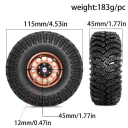 4pcs 1.9'' Beadlock Wheels and Tires Rim Offset -8.9mm OD 4.53'' for 1/10 RC Crawler Car TRX4 TRX6 SCX10 90046 CC01 D90 D110