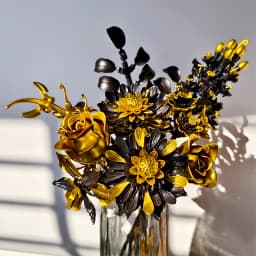 Creative Purple Flower Black Golden Rose Bouquet Building Blocks Home Desk Plant Decoration Assemble Bricks Toys Gift For Lady