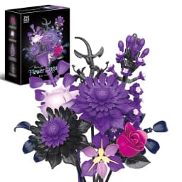 Creative Purple Flower Black Golden Rose Bouquet Building Blocks Home Desk Plant Decoration Assemble Bricks Toys Gift For Lady