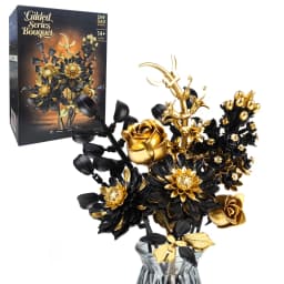 Creative Purple Flower Black Golden Rose Bouquet Building Blocks Home Desk Plant Decoration Assemble Bricks Toys Gift For Lady