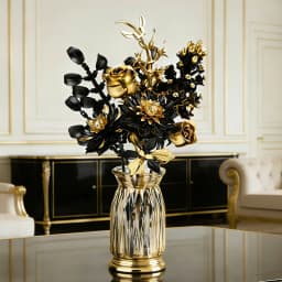 Creative Purple Flower Black Golden Rose Bouquet Building Blocks Home Desk Plant Decoration Assemble Bricks Toys Gift For Lady