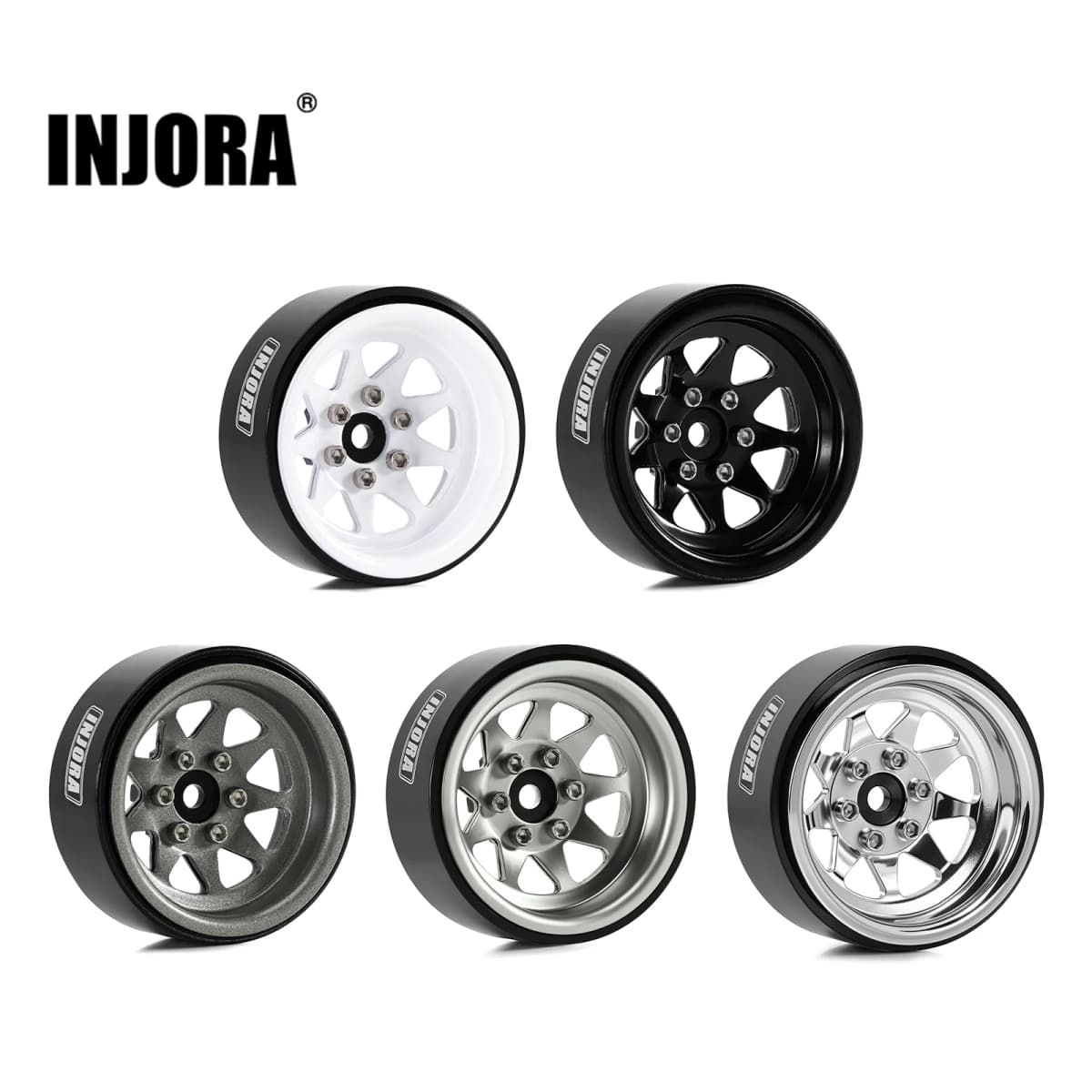 INJORA -4.05mm Offset Stamped Steel 1.3" Beadlock Wheels for 1/24 1/18 RC Crawlers (W1312)