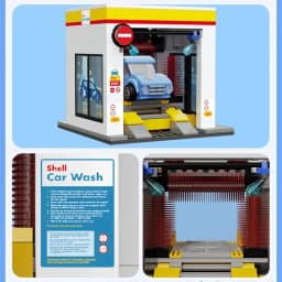 MOC City Retail Station Gas Station Car Wash Series Building Block Model Convenience Store Bricks Toys for Children DIY Gifts