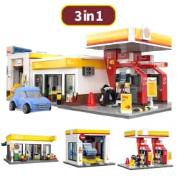 MOC City Retail Station Gas Station Car Wash Series Building Block Model Convenience Store Bricks Toys for Children DIY Gifts