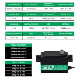 PTK 9715 TG-D Hollow Cup Waterproof Servo Metal Short Body Servo Rock Climbing Bike Drifting Bike RC Helicopter Protocol SR SSR