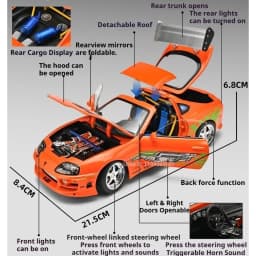 1:24 Scale Supra A80 911 GT3RS Supercar Model Toy Alloy Diecast Shock Absorption Doors Opened Sound Light Collection Sports Cars
