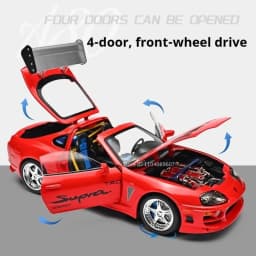 1:24 Scale Supra A80 911 GT3RS Supercar Model Toy Alloy Diecast Shock Absorption Doors Opened Sound Light Collection Sports Cars