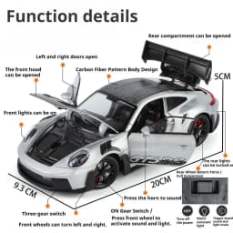 1:24 Scale Supra A80 911 GT3RS Supercar Model Toy Alloy Diecast Shock Absorption Doors Opened Sound Light Collection Sports Cars