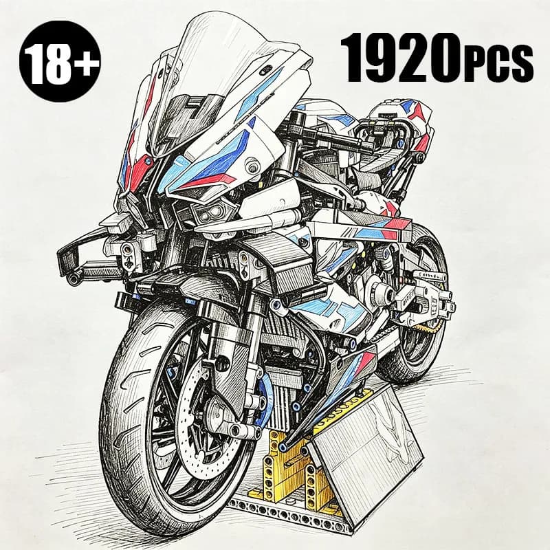 1920PCS MOC Technical M1000RR Motorcycle Building Blocks Collectible Display Motorbike Model Assembly Toy Birthday Gift for Boys