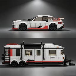MOC City Series RS6 Ski Edition Towing Set with Caravan & Tow Vehicle – Building Block Toy Model Kit
