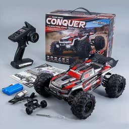 Wltoys Rc Car 1:16 50Km/H High Speed 4Wd Off-Road Monster Truck 2.4Ghz Remote Control Electric Vehicle Rechargeable 7.4V Battery Led Headlights Metal Gears Independent Suspension Hobby Toy for Adults Gift