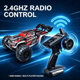 Wltoys Rc Car 1:16 50Km/H High Speed 4Wd Off-Road Monster Truck 2.4Ghz Remote Control Electric Vehicle Rechargeable 7.4V Battery Led Headlights Metal Gears Independent Suspension Hobby Toy for Adults Gift