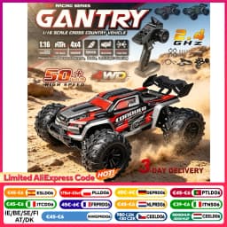 Wltoys Rc Car 1:16 50Km/H High Speed 4Wd Off-Road Monster Truck 2.4Ghz Remote Control Electric Vehicle Rechargeable 7.4V Battery Led Headlights Metal Gears Independent Suspension Hobby Toy for Adults Gift