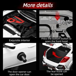 1:18 Honda Civic Type R Alloy Car Model Slide Multi-door Light Toy Ornament Diecast Alloy Car Model Collectible Gift