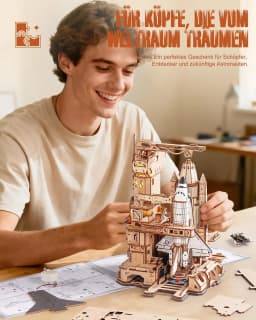 Robotime Rokr 3D Puzzles Space Shuttle Interactive DIY Building Model with Lighting Airplane Wooden Puzzles Desk Decor for Audlt