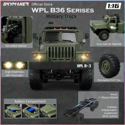 WPL B36 B36-2 B36-3 6WD RC Car 1:16 Full Scale Military Transport Vehicle Model Six Wheel Drive Climbing Off-Road RC Truck Toys
