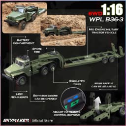 WPL B36 B36-2 B36-3 6WD RC Car 1:16 Full Scale Military Transport Vehicle Model Six Wheel Drive Climbing Off-Road RC Truck Toys