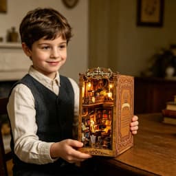 Magical Library DIY Book Nook Kit Miniature Bookshelf Insert with LED Light 3D Wooden Puzzle Building Kit Craft Gift Dollhouse