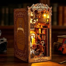 Magical Library DIY Book Nook Kit Miniature Bookshelf Insert with LED Light 3D Wooden Puzzle Building Kit Craft Gift Dollhouse