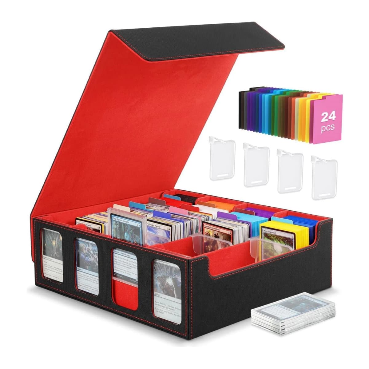Trading Card Storage Box for 3000+ Cards With Display Windows, Premium Game Card Storage Box With Card Supporters & Divider