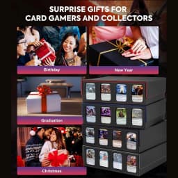 Trading Card Storage Box for 3000+ Cards With Display Windows, Premium Game Card Storage Box With Card Supporters & Divider
