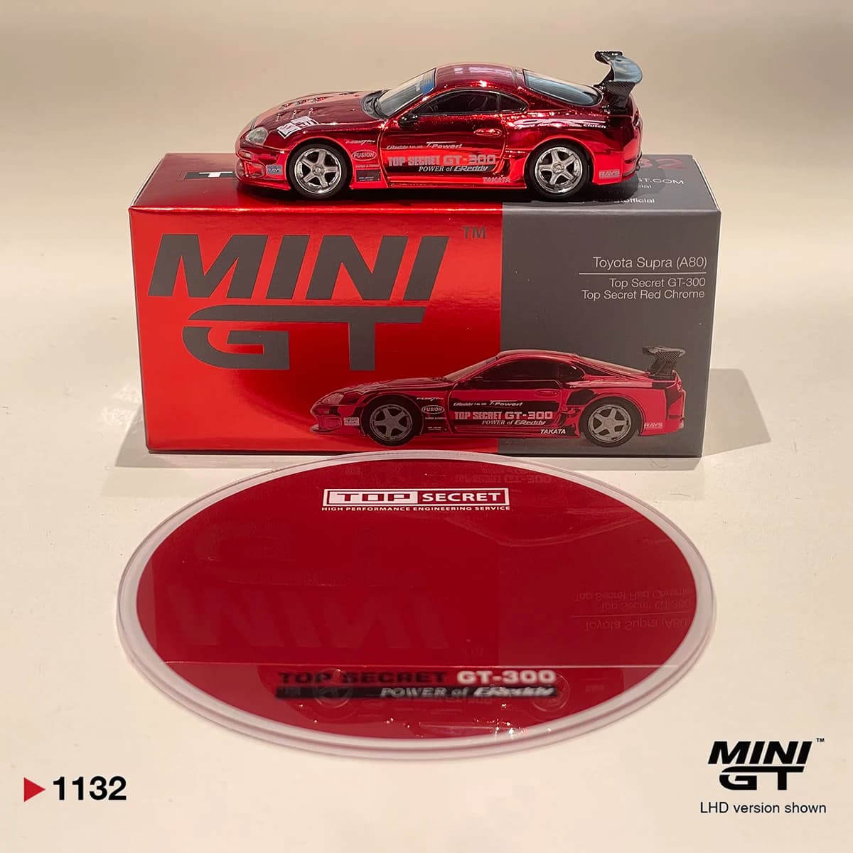 In Stock Ready To Ship MiniGT 1132 1:64 Toyota Supra MK4 Top Secret GT-300 Chrome Red LHD Diecast Model Car