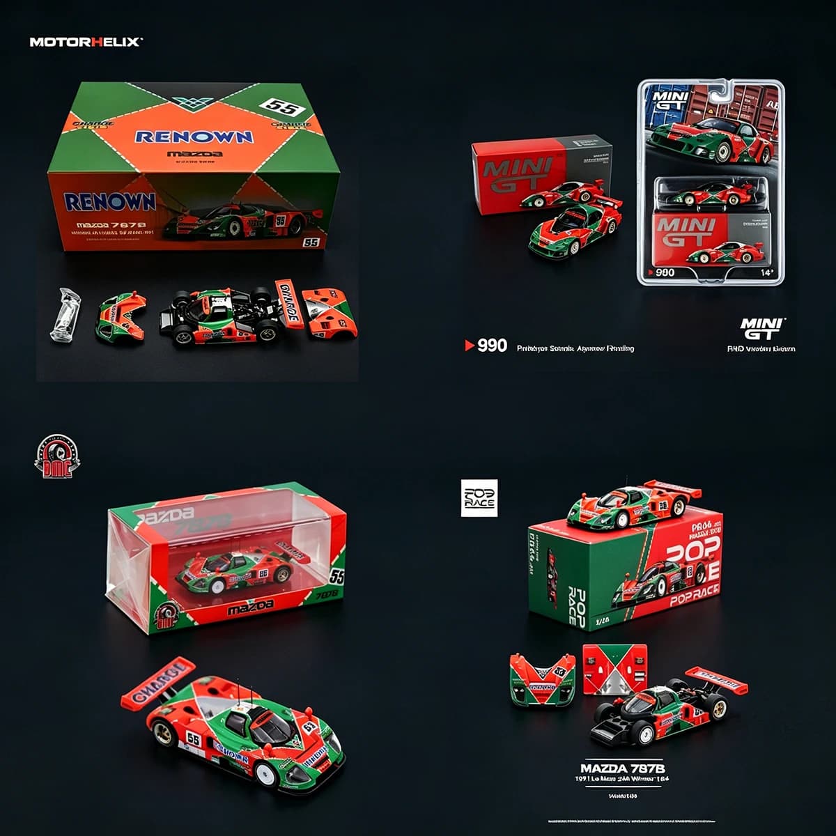 in Stock 1:64 MotorHelix/BMC/Pop Race/MiniGT Mazda 787B #55 Renown 1991 Le Mans 24H Winner Full Collection Diecast Model Car