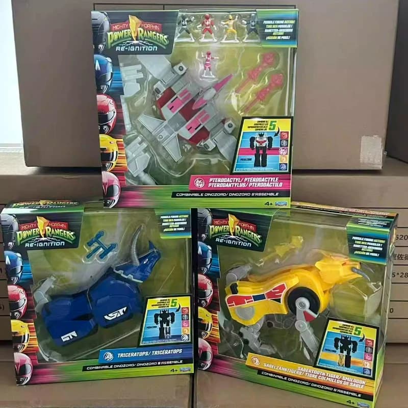 Playmates Mighty Morphin Power Rangers Re-Ignition Combinable Dinozord Tiger Triceratops Pterodactyl Doll Toys Gifts