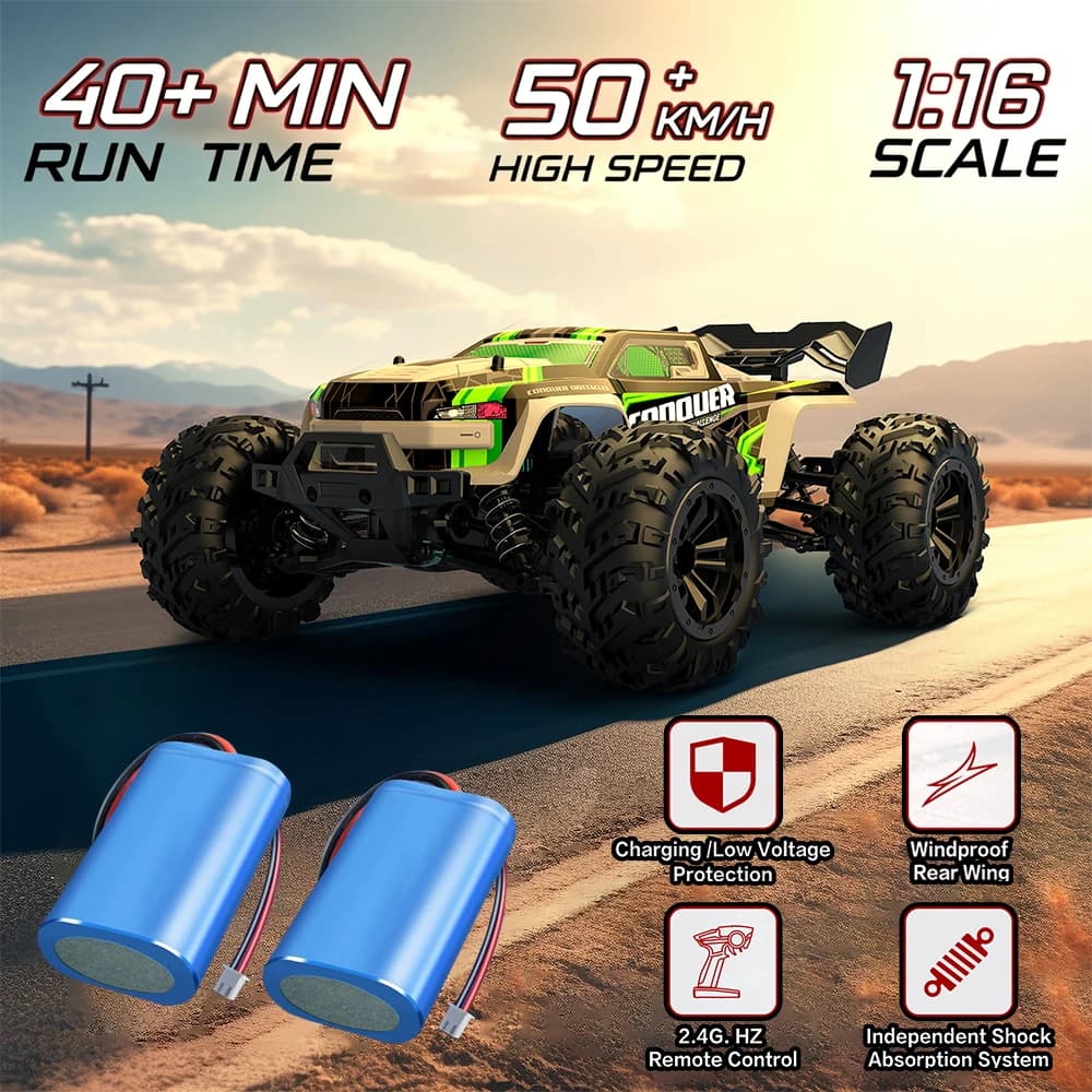 1/16 RC remote-controlled Car, 50 km/h, 2.4G, 4-wheel drive, off-road, high-speed, hobby toy, off-road remote-controlled trucks for children