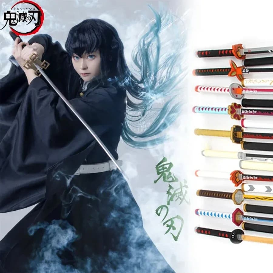 40inch Demon Slayer Katana Anime Kimetsu No Yaiba Cosplay Prop Wood Sword Real Size Japanese Katana Original Samurai Sabre Gift
