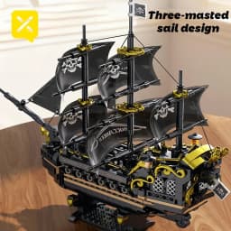 Black Sail Pirate Ship Building Blocks Set 3-Masted Vessel Sailboat Model Bricks with Double Decks Desktop Decoration Toys Gifts