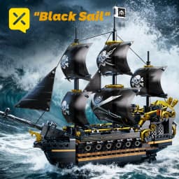 Black Sail Pirate Ship Building Blocks Set 3-Masted Vessel Sailboat Model Bricks with Double Decks Desktop Decoration Toys Gifts