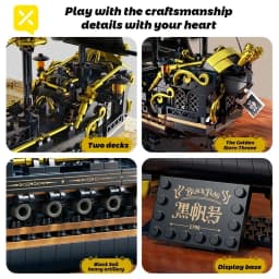 Black Sail Pirate Ship Building Blocks Set 3-Masted Vessel Sailboat Model Bricks with Double Decks Desktop Decoration Toys Gifts