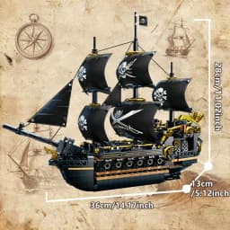 Black Sail Pirate Ship Building Blocks Set 3-Masted Vessel Sailboat Model Bricks with Double Decks Desktop Decoration Toys Gifts