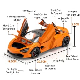1:24 Senna GTR 720S Miniature Model Alloy Diecast Sports Car Toys Front Wheel Steering Sound Light Pull Back Boys Festival Gifts